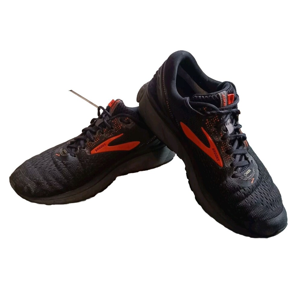 Brooks Ghost 11 Gore-Tex Running Shoe Men size 9.5D Black Orange Sneaker